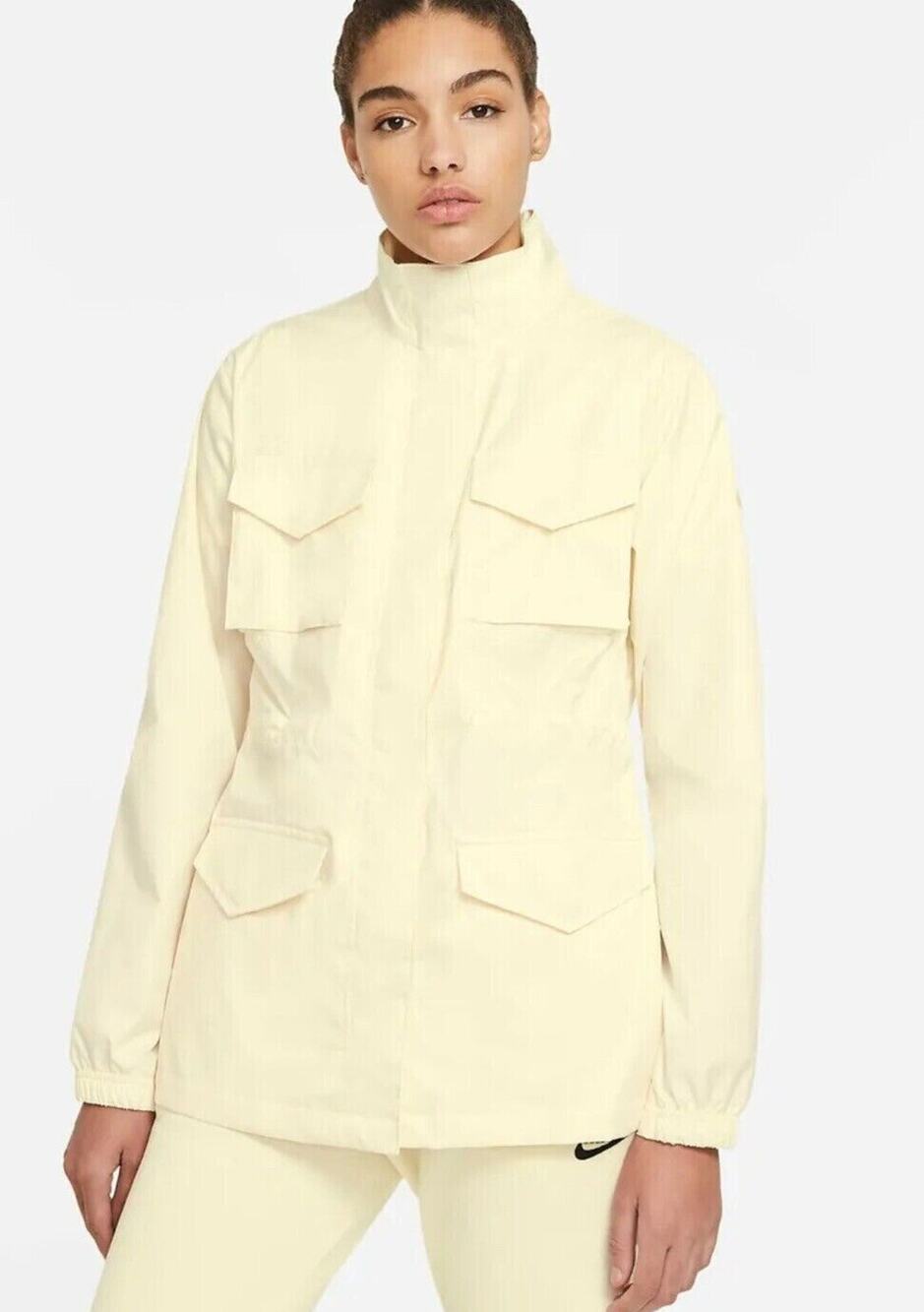 Nike Sportswear M65 Woven Jacket Womens XS Coconut Milk/Sesame Snap Button Zip